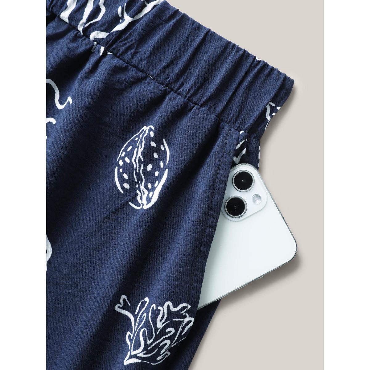 Plus Size Seashore Print Lounge Co-Ord Set Women Indigo Non Short sleeve V-neck Loungewear Sets BloomChic 10/M Product Image