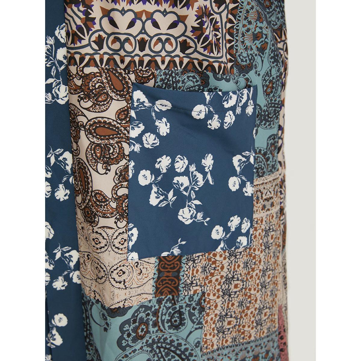 Plus Size UltraCool Bandana Open Front Patched Pocket Kimono Women Multicolor Casual Printed Loose Pocket Dailywear Kimonos BloomChic 26/4X Product Image