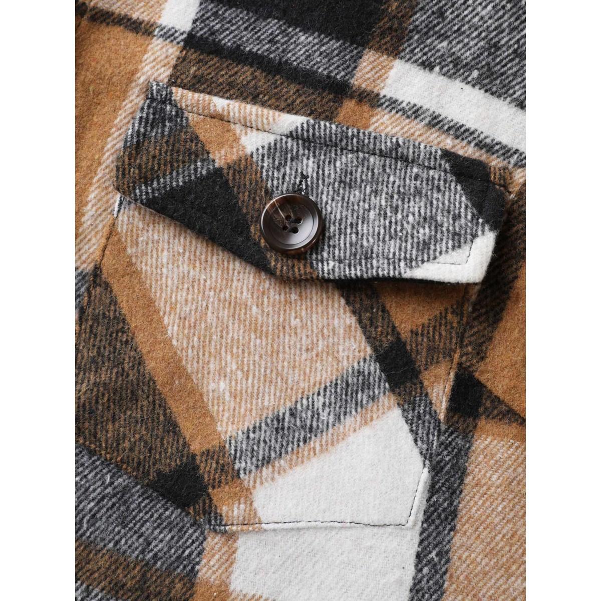 Plus Size Plaid Chest Pockets Long Jacket Women Bronze Button Loose Side seam pocket Casual Jackets BloomChic 26/4X Product Image