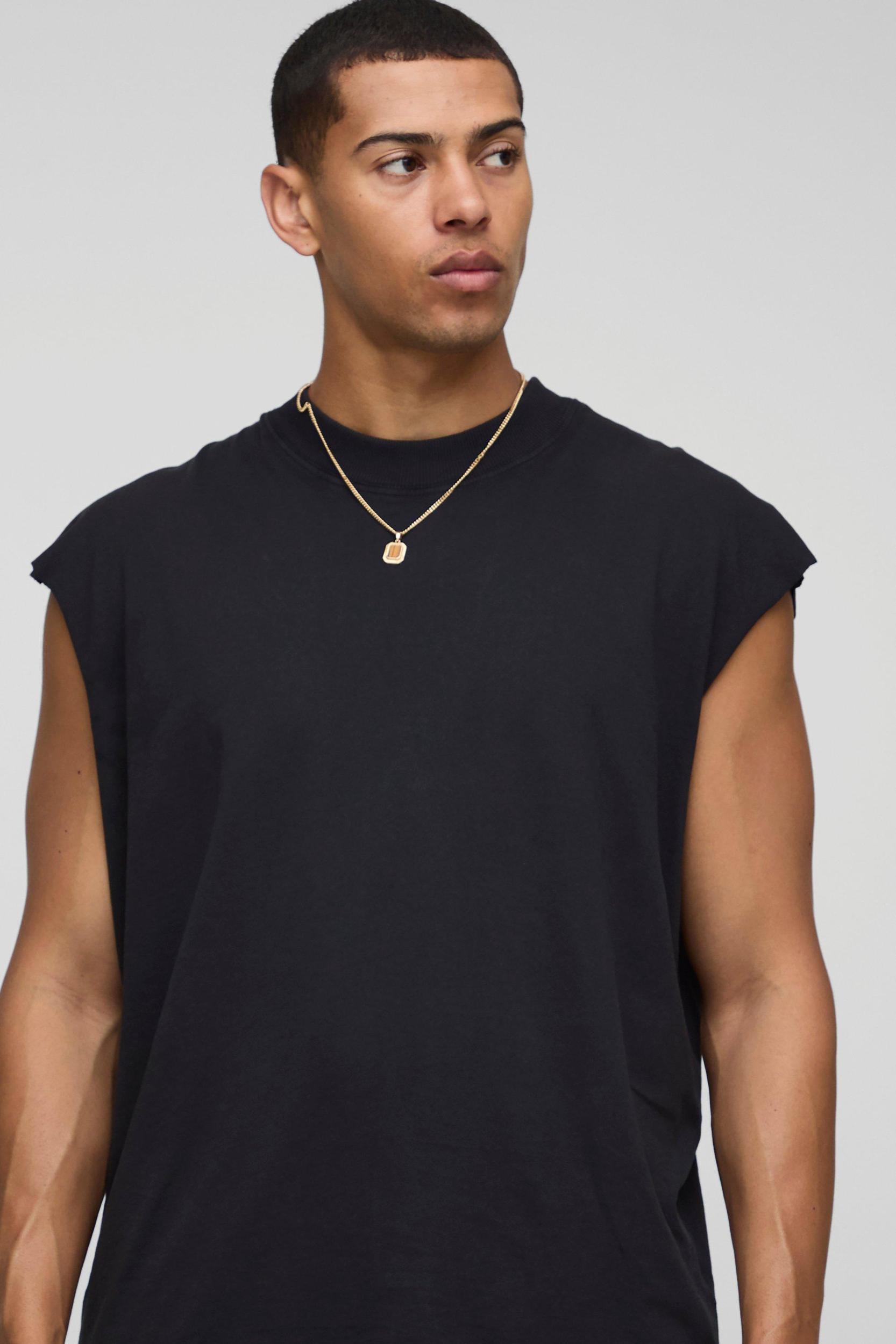 Black Oversized Extended Neck Washed Western Graphic Tank | boohooMAN USA Product Image
