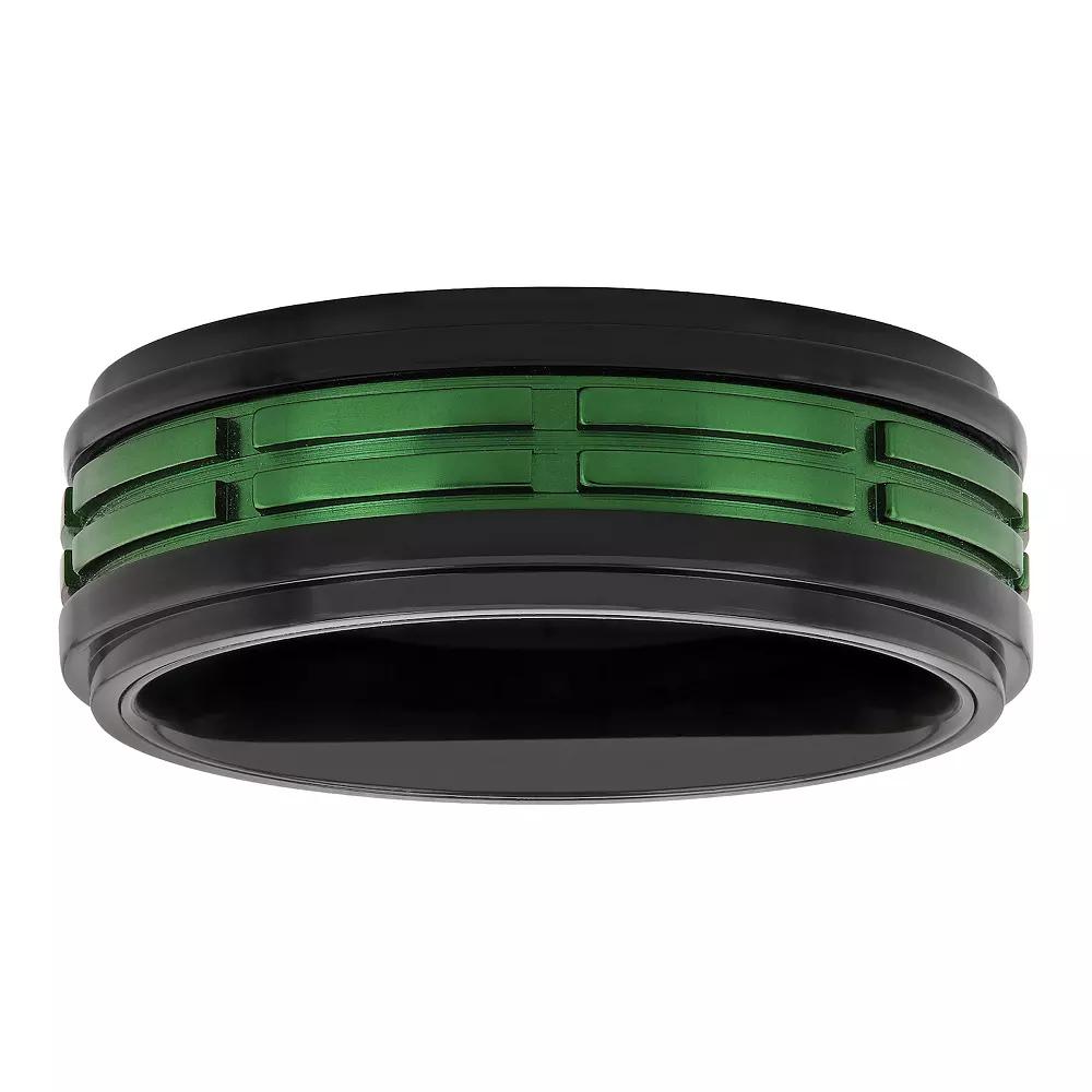 Steel Nation Men's Black & Green Stainless Steel Treaded Wedding Band,  Product Image