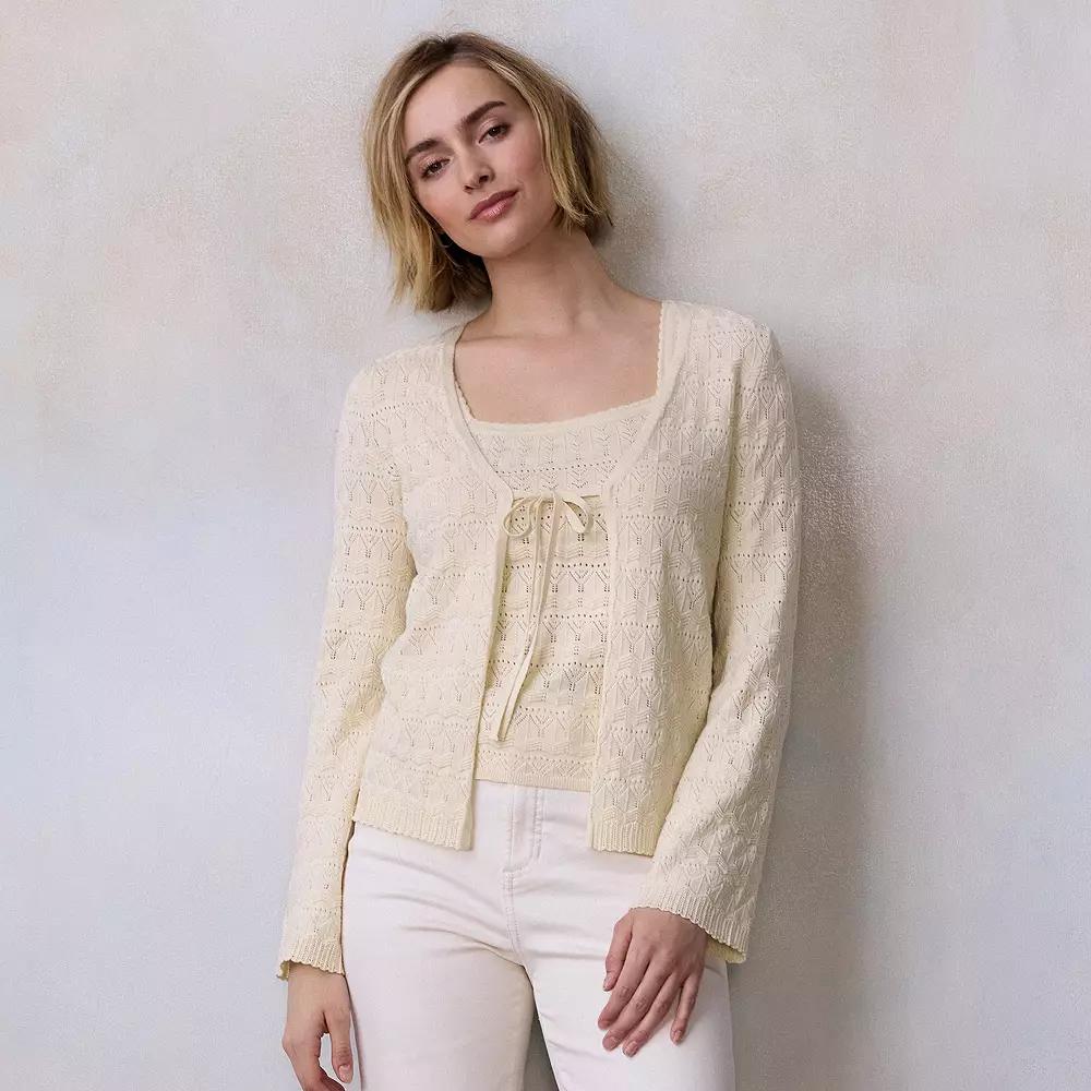 Women's LC Lauren Conrad V-Neck Pointelle Cardigan, Size: Medium, Fusilli Product Image