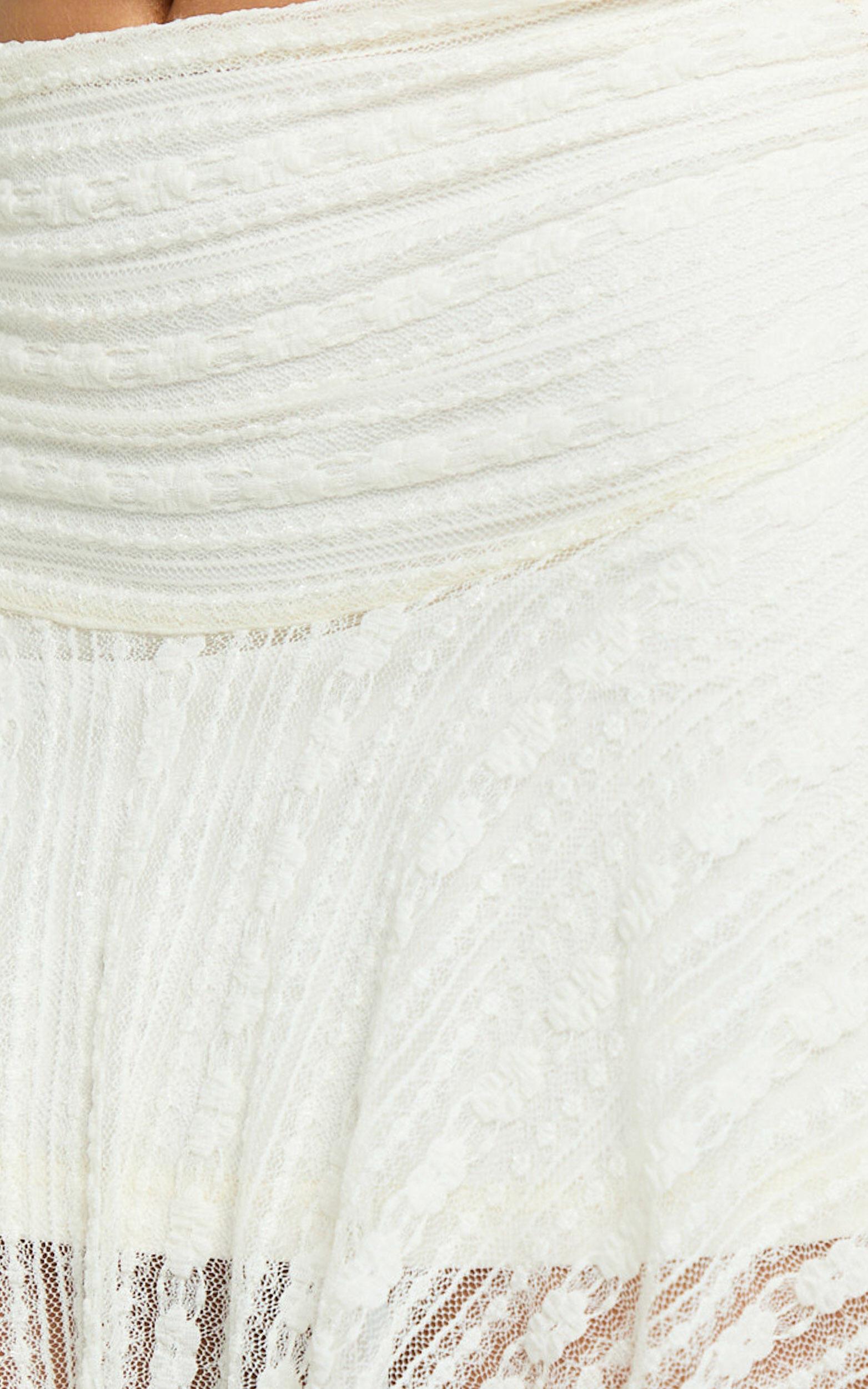 Sarah Mini Skirt - Lace Asymmetric Low Waist Skirt in Off White Product Image