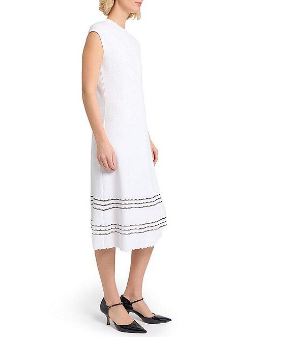 MISOOK Soft Knit Round Neck Cap Sleeve Scallop Trim A-Line Midi Dress Product Image