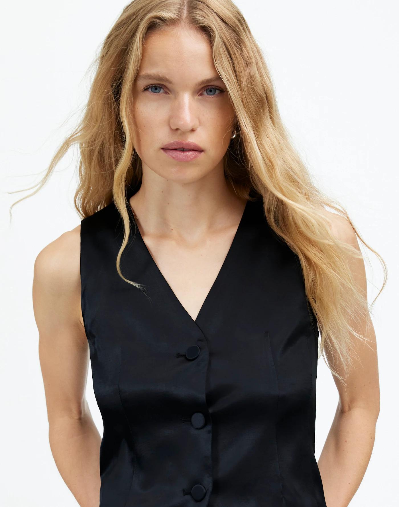Button-Front Vest Top in Satin Product Image