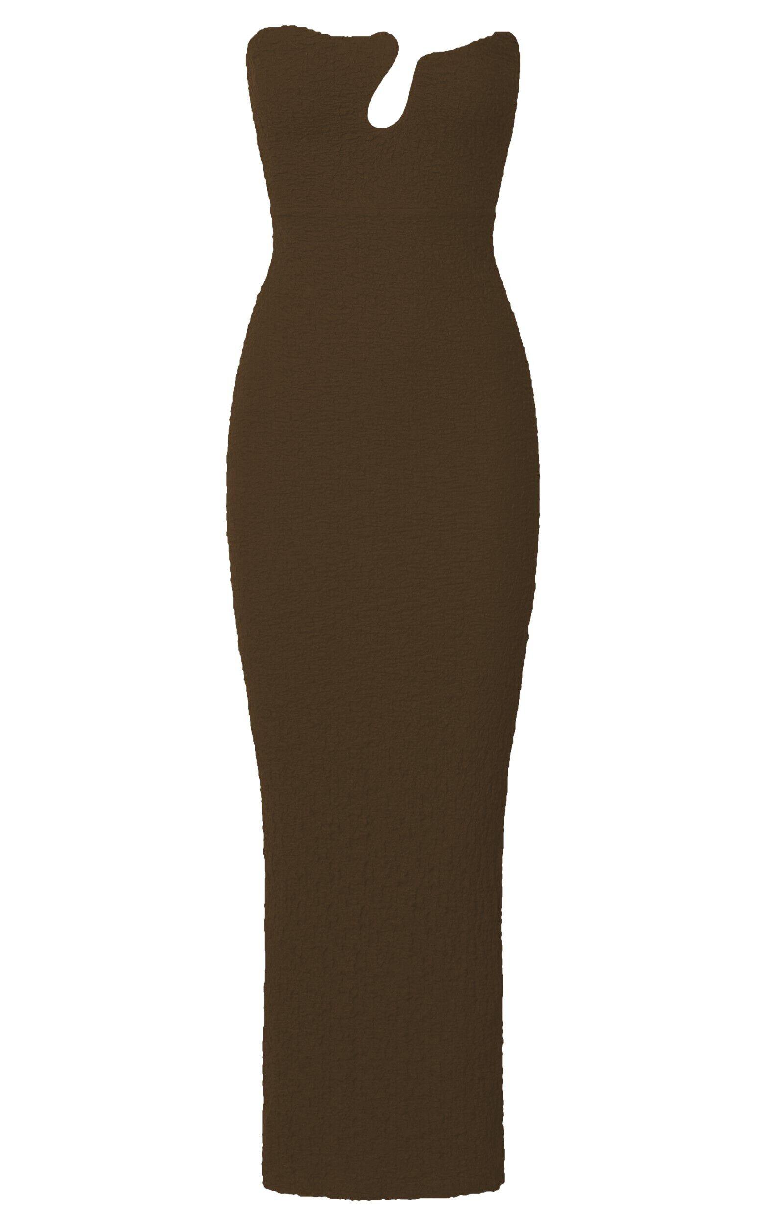 Alberta Maxi Dress- Strapless bust detail textured dress in Chocolate Product Image