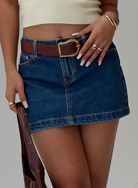 Nickei Denim Mini Skirt Mid Wash Petite Product Image