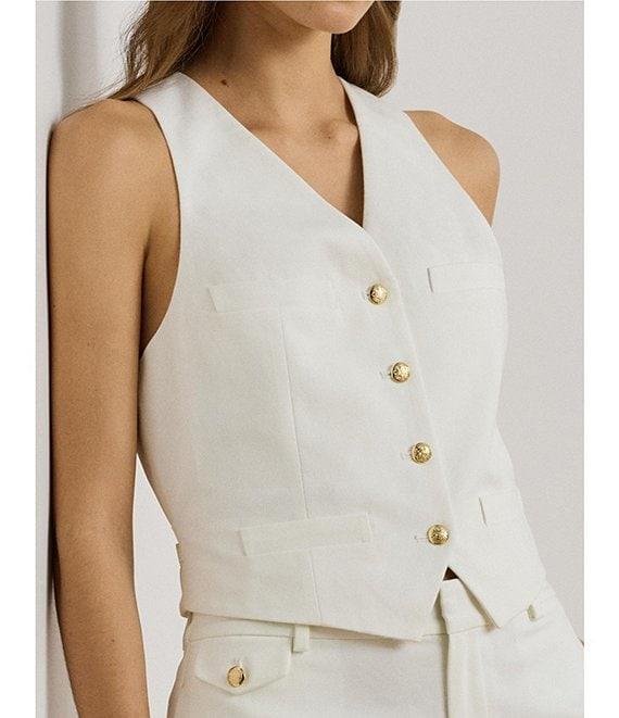 Lauren Ralph Lauren Stretch-Cotton Canvas Twill V-Neck Button Front Vest Product Image