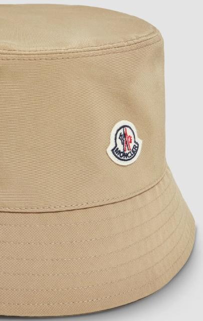 MONCLER Logo Patch Narrow Brim Bucket Hat In Beige Product Image