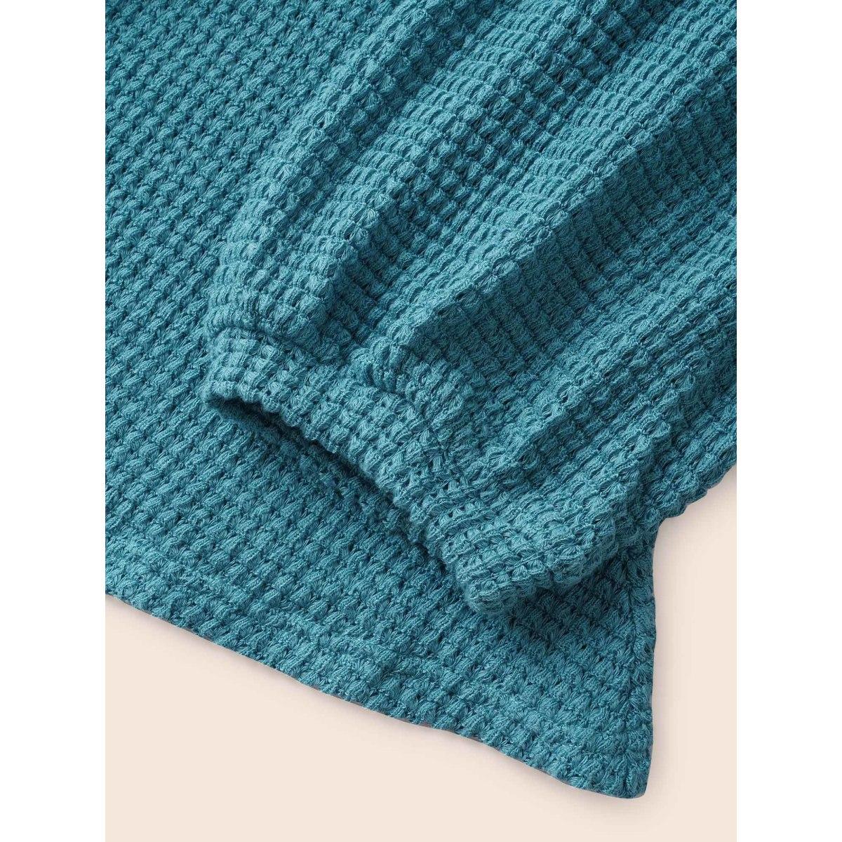 Plus Size Waffle Knit Lantern Sleeve Flutter Hem Sweatshirt Women Cerulean Elegant Texture V-neck Dailywear Sweatshirts BloomChic 14-16/1X Product Image