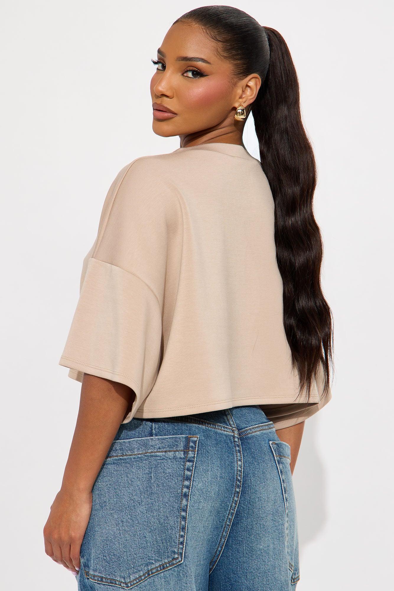 Avery Boxy Cropped Short Sleeve Tee - Taupe Female Product Image