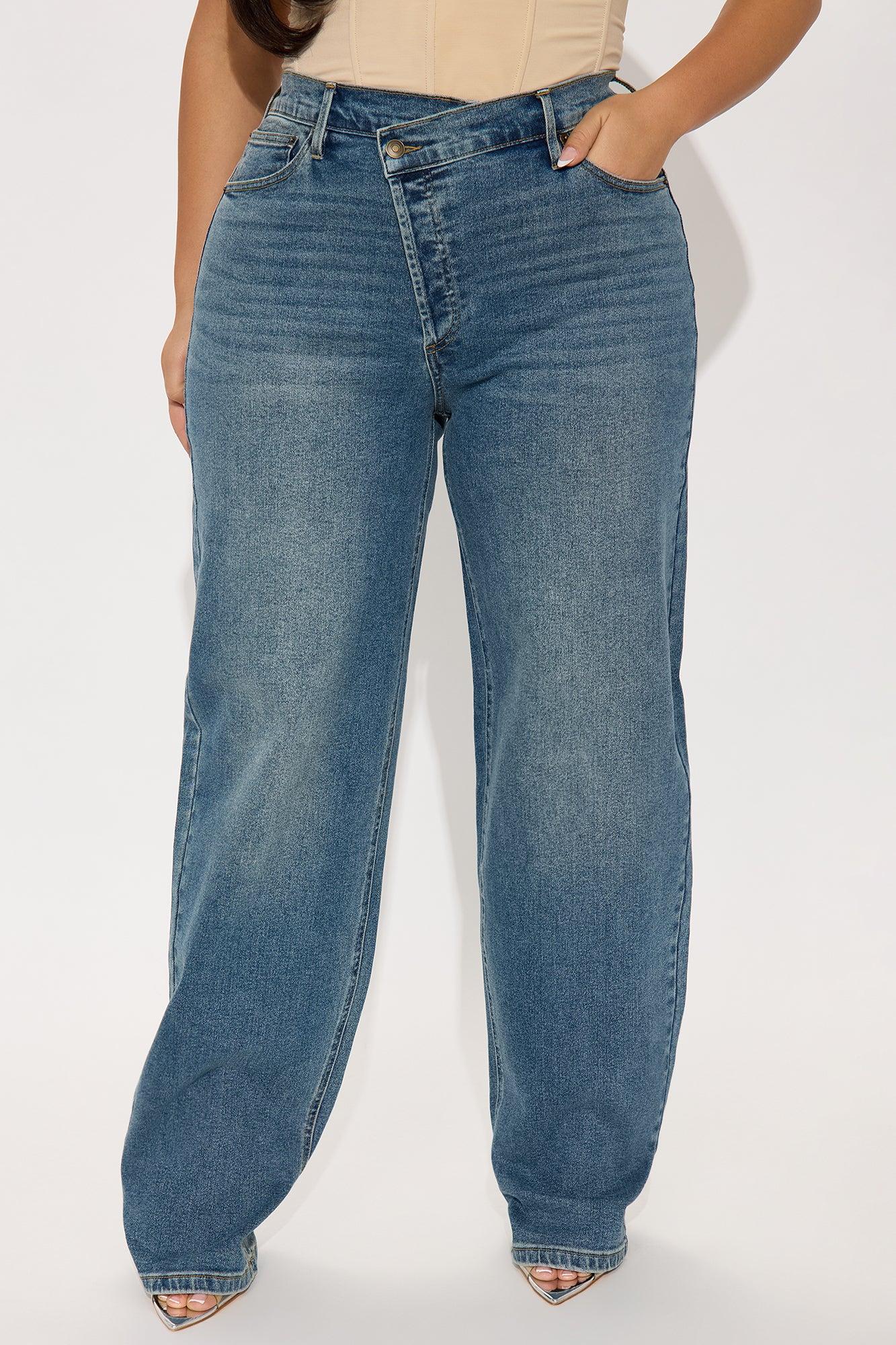 Tall In Sync Stretch Crossover Straight Leg Jeans - Dark Wash Female Product Image