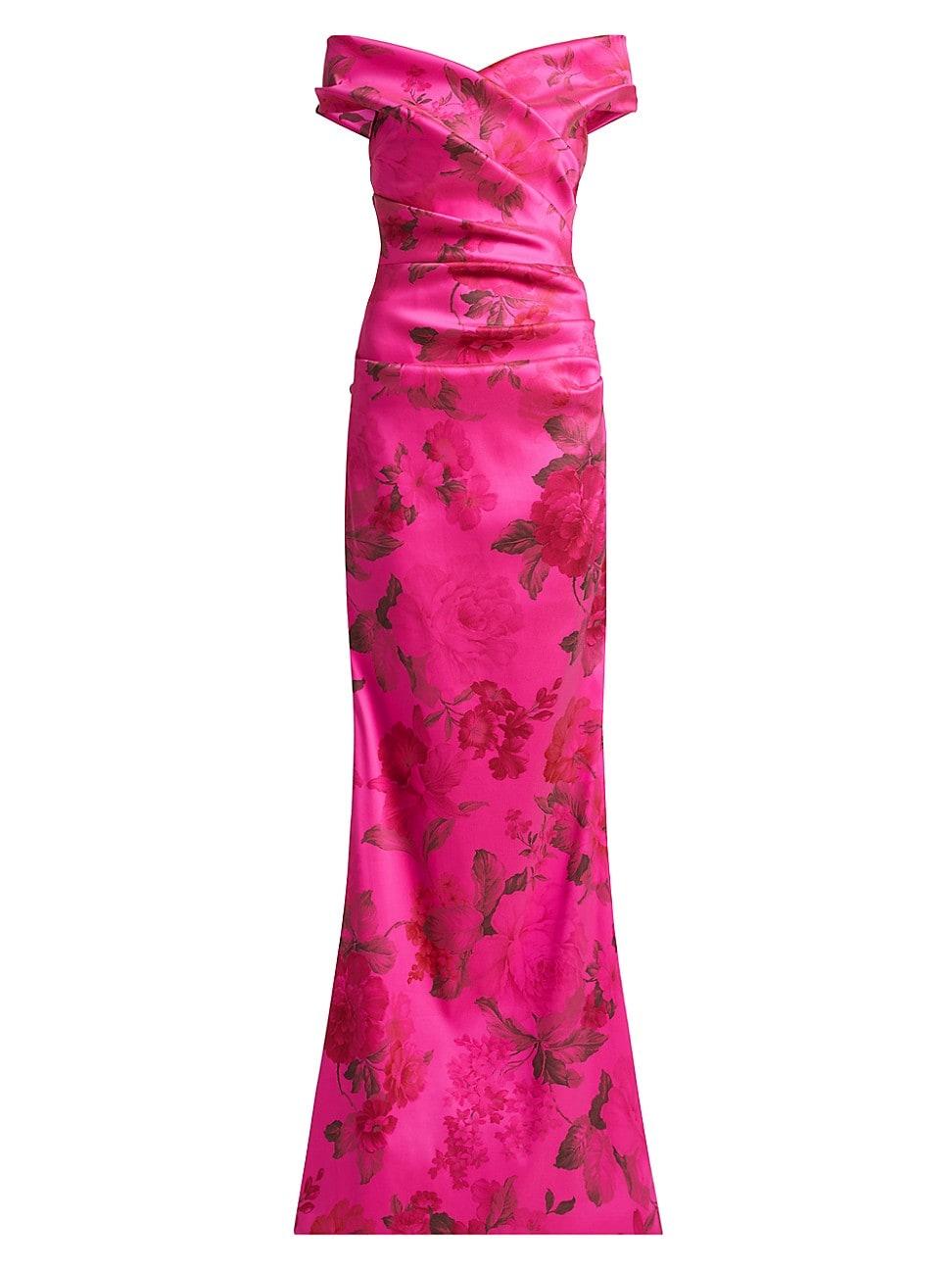 Womens Floral Stretch Gazar Off-The-Shoulder Gown Product Image