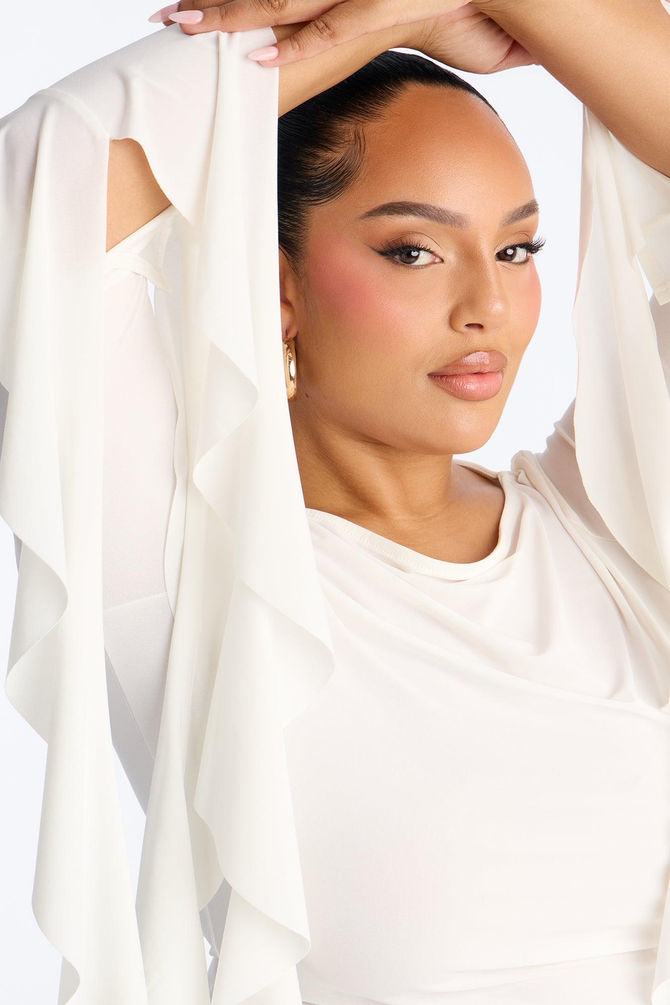 Isabella Boat Neck Ruffle Long Sleeve Top - White Female Product Image