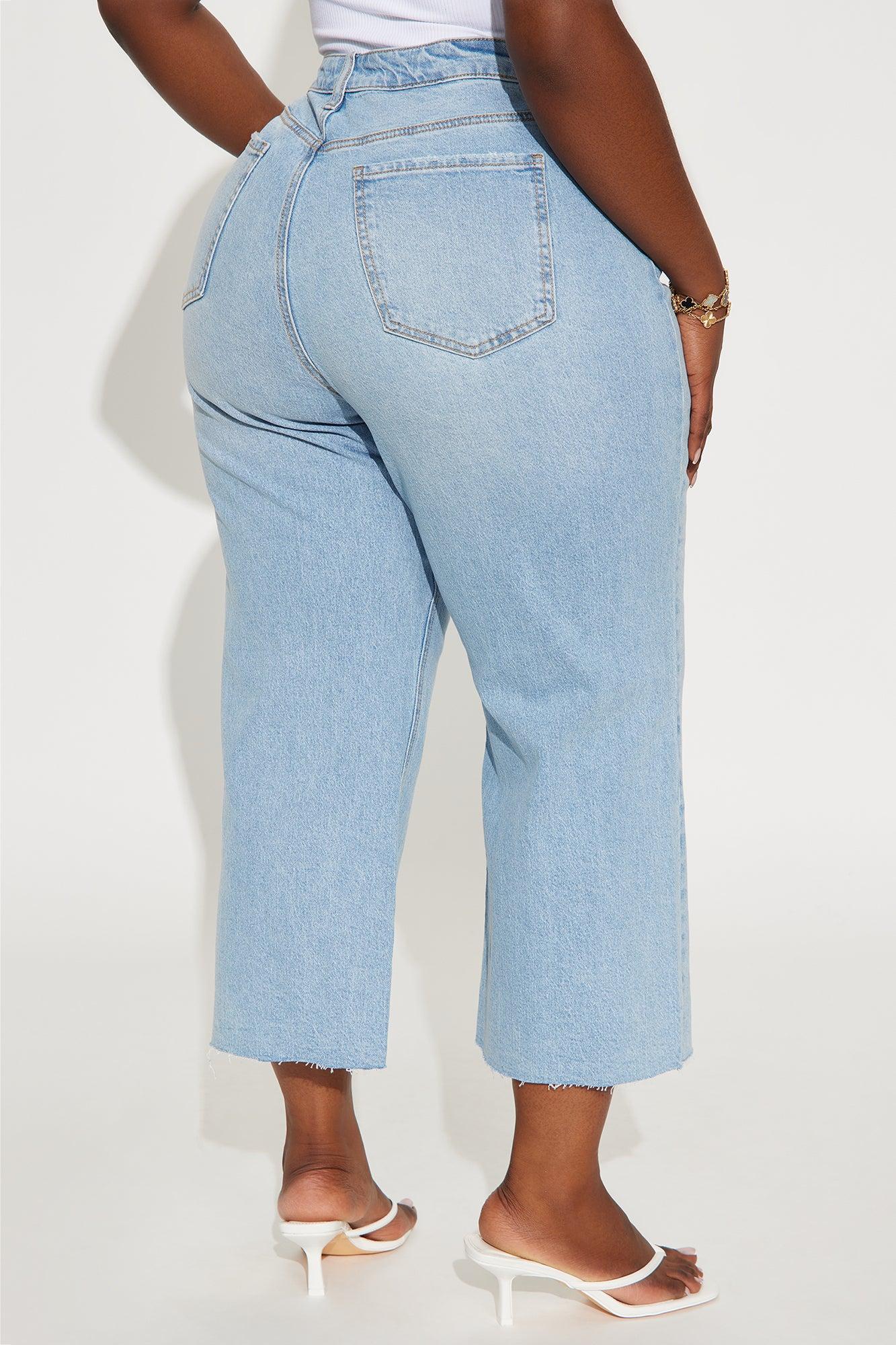 Everyday Casual Slouchy Cropped Wide Leg Jeans - Light Wash Product Image