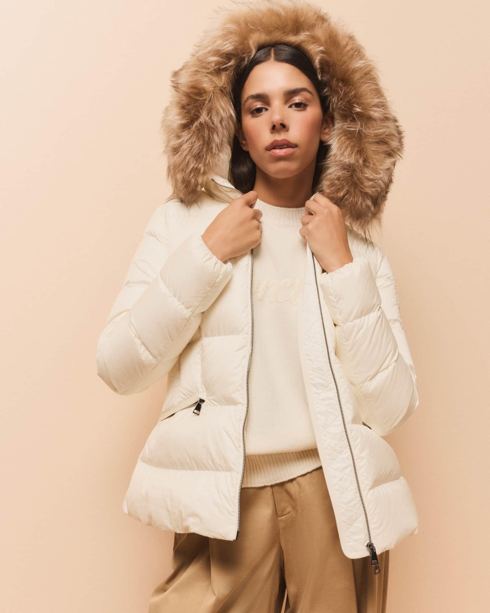 Boed Short Puffer Jacket with Shearling Hood Trim Product Image