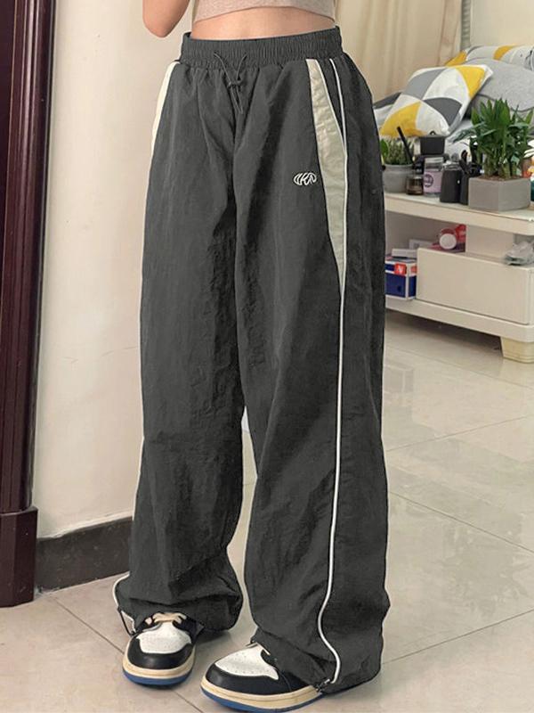 Contrast Piping Black Baggy Sweatpants Product Image