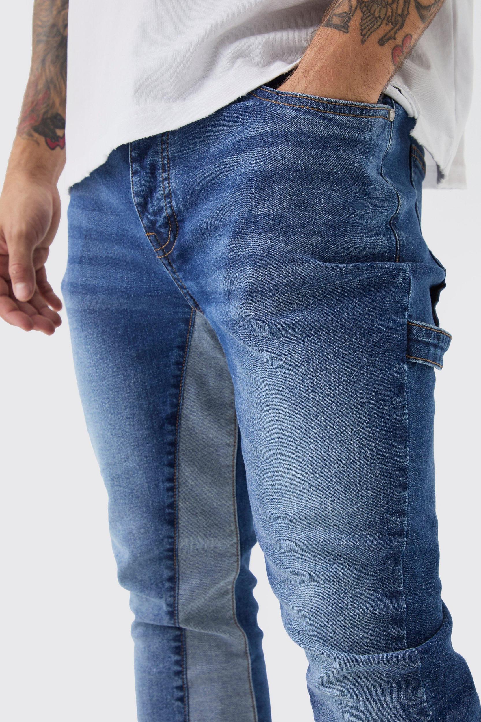 Skinny Flared Stacked Carpenter Gusset Washed Jeans | boohooMAN USA Product Image