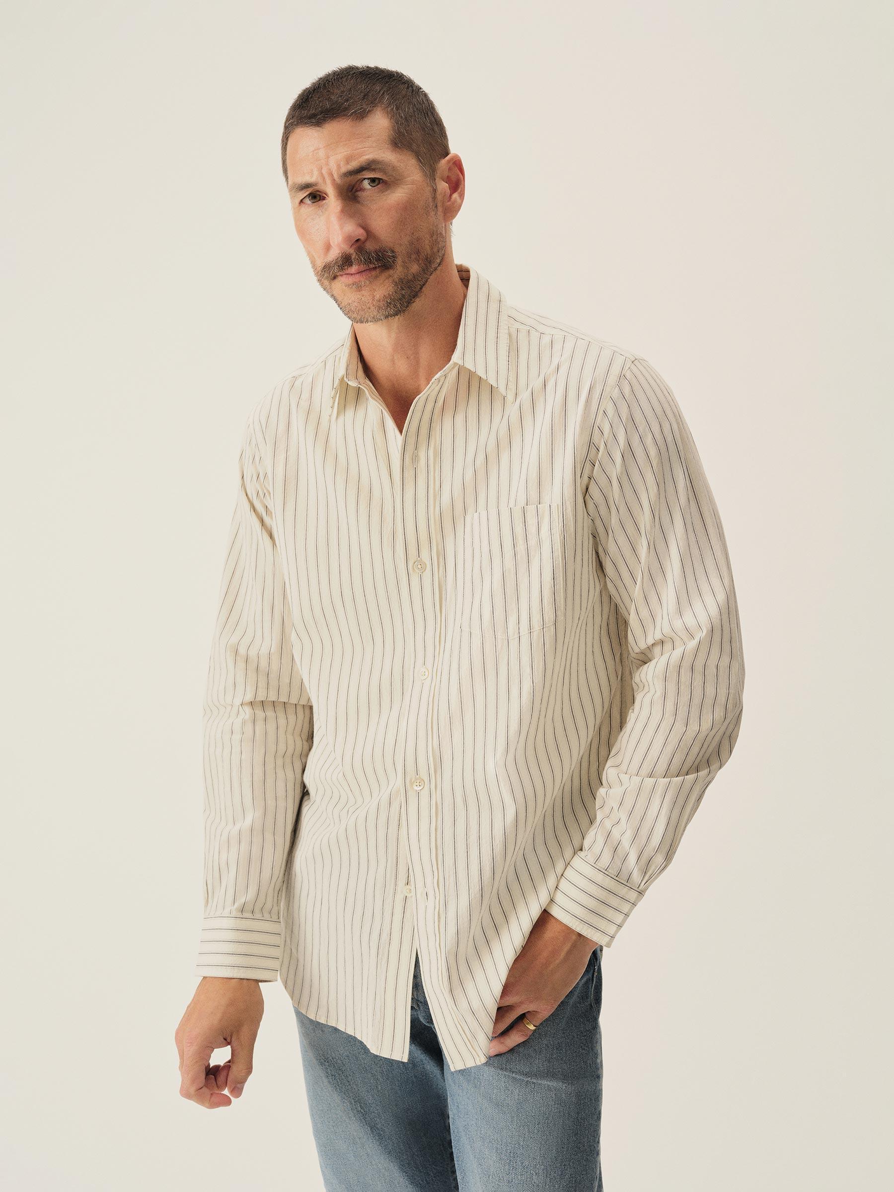 Natural Road Stripe Wornwell One Pocket Shirt Product Image