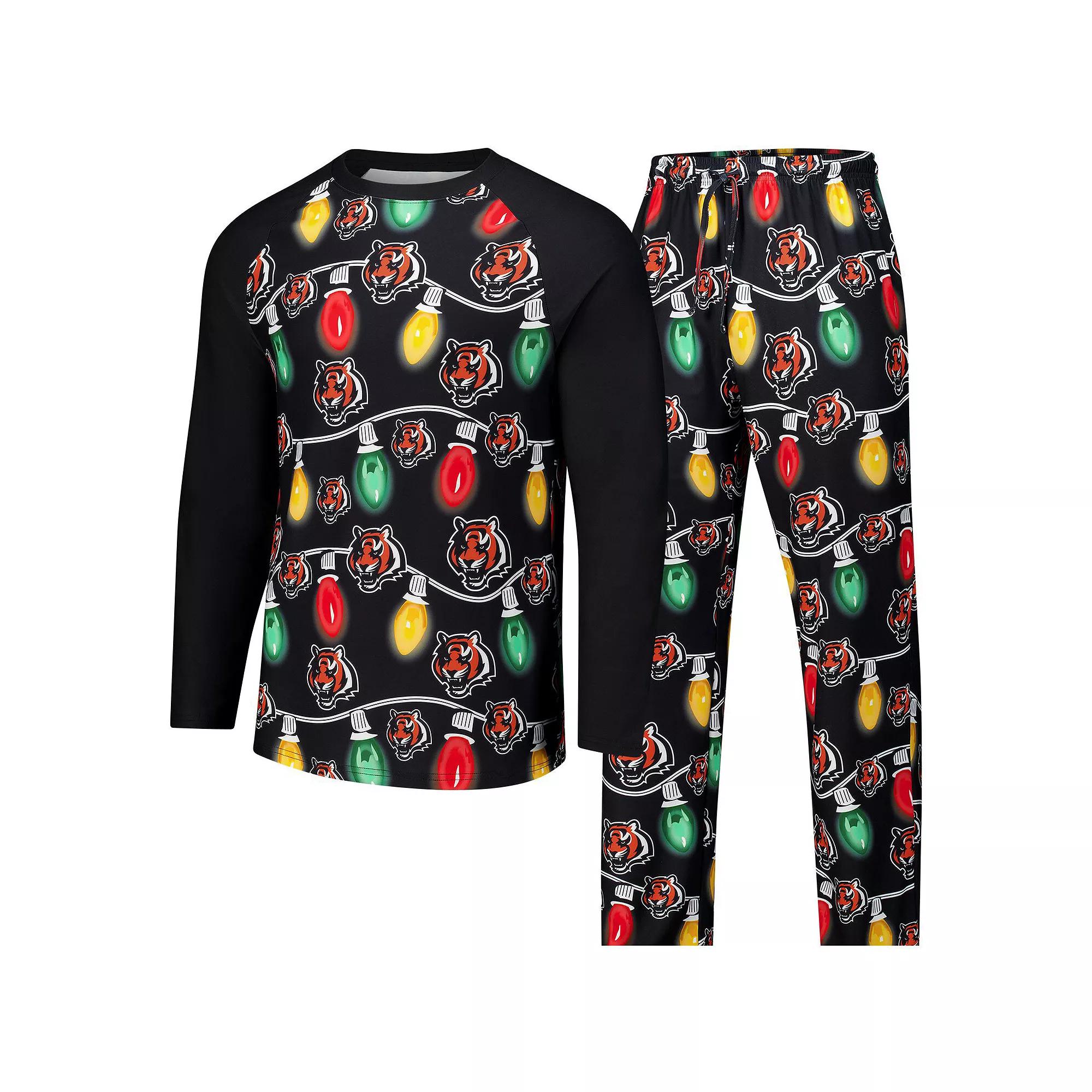 Men's Concepts Sport Black Cincinnati Bengals Garland Knit Raglan Long Sleeve T-Shirt and Pants Set,  Product Image