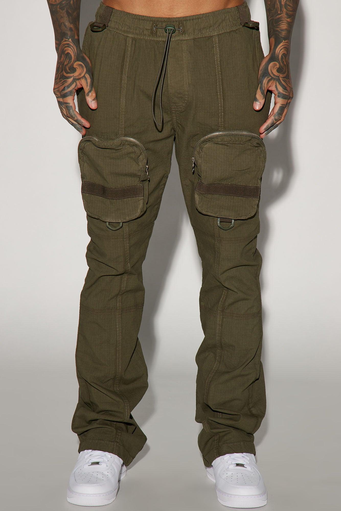 Do It Anyway Stacked Slim Flare Pants - Olive Product Image