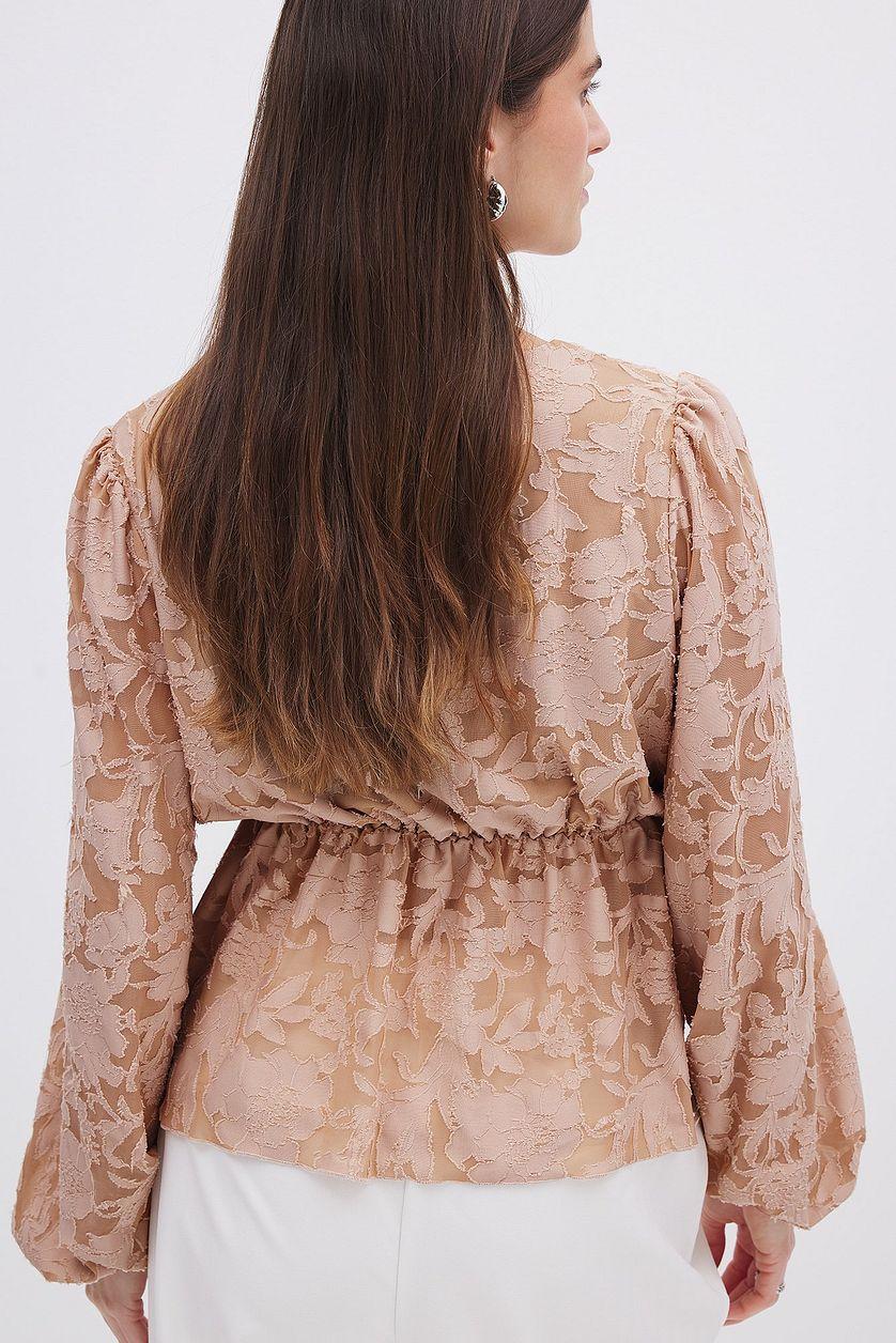 Burn Out Puff Sleeve Top Beige Product Image