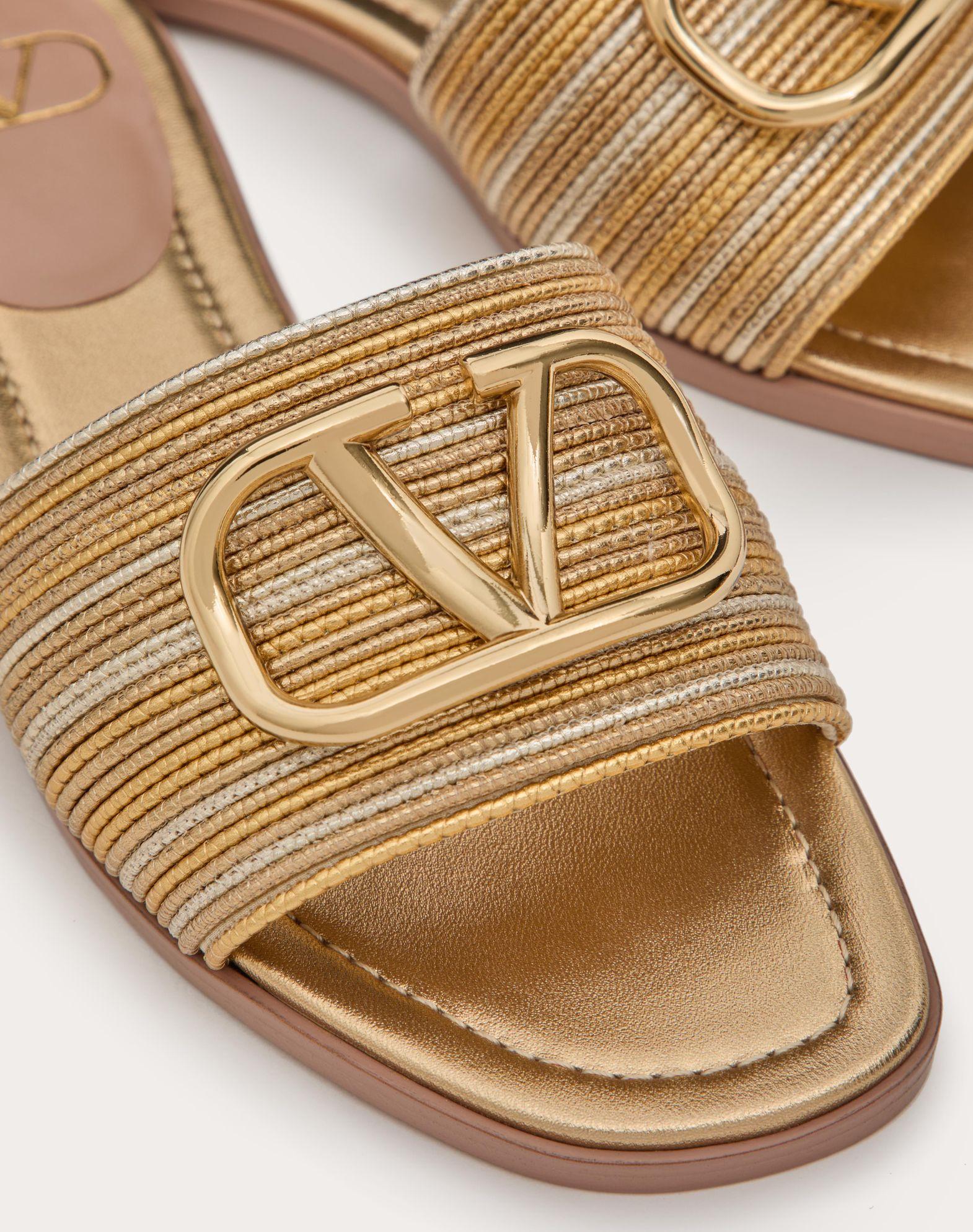 Vlogo Signature Metallic Leather Slide Sandal With Cornely Embroidery Product Image