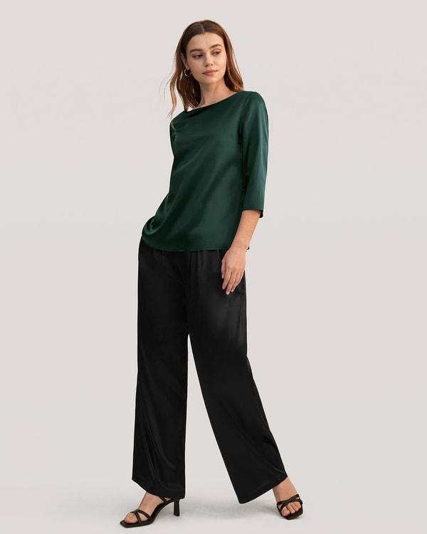 LILYSILK Casual Green Blouse | Silk Plain Business | 100 Mulberry Silk Shirt Women Soft Skin-Friendly Comfortable Product Image