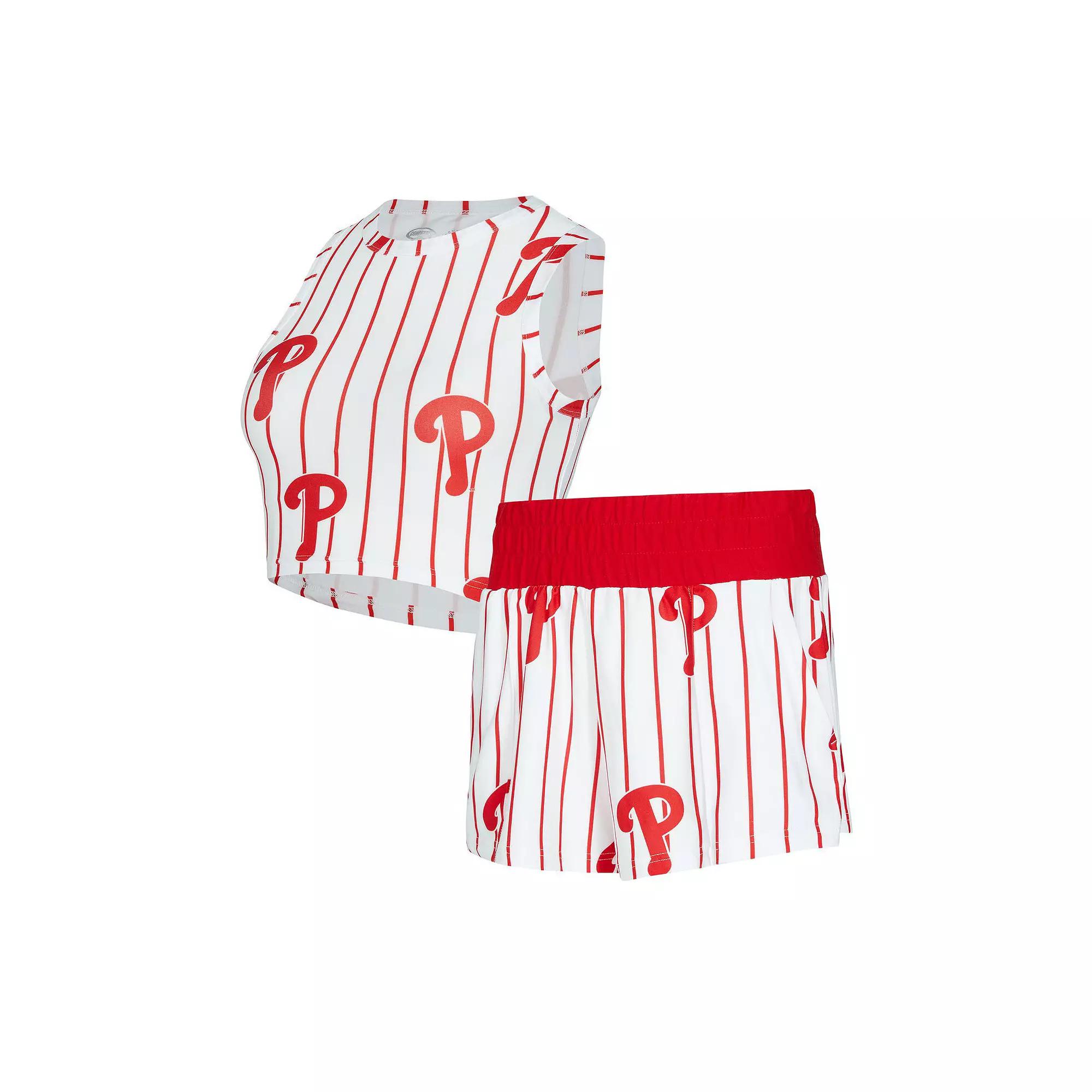 Women's Concepts Sport  White Philadelphia Phillies Pinstripe Record Tank & Short Set, Size: XL Product Image