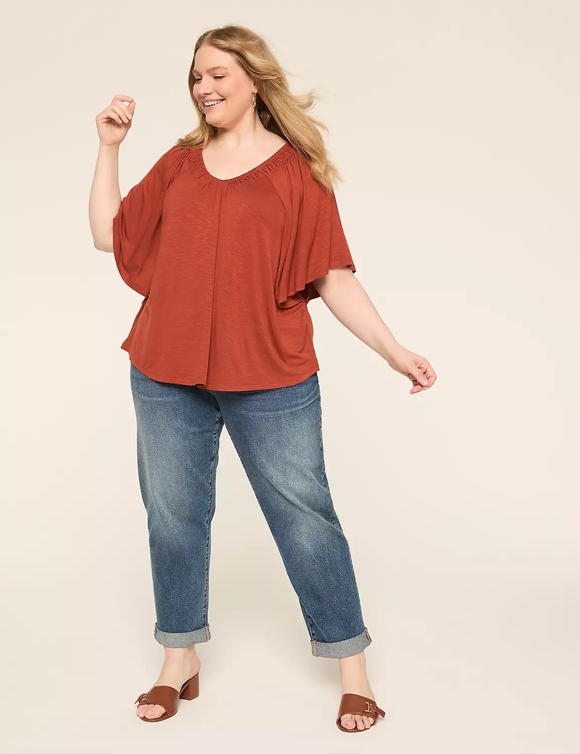 Dolman-Sleeve Shirred V-Neck Top Product Image