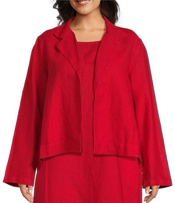 Bryn Walker Plus Size Lewis Heavy Linen Round Notch Lapel Neck Long Sleeve Open Front Jacket Product Image