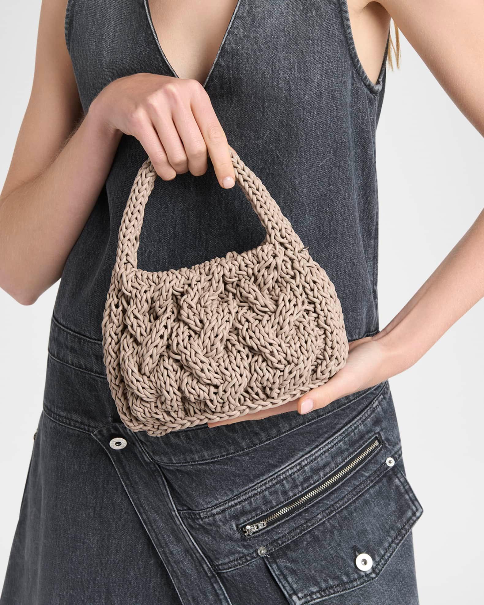 Small Cable Knit Leather Top-Handle Bag Product Image