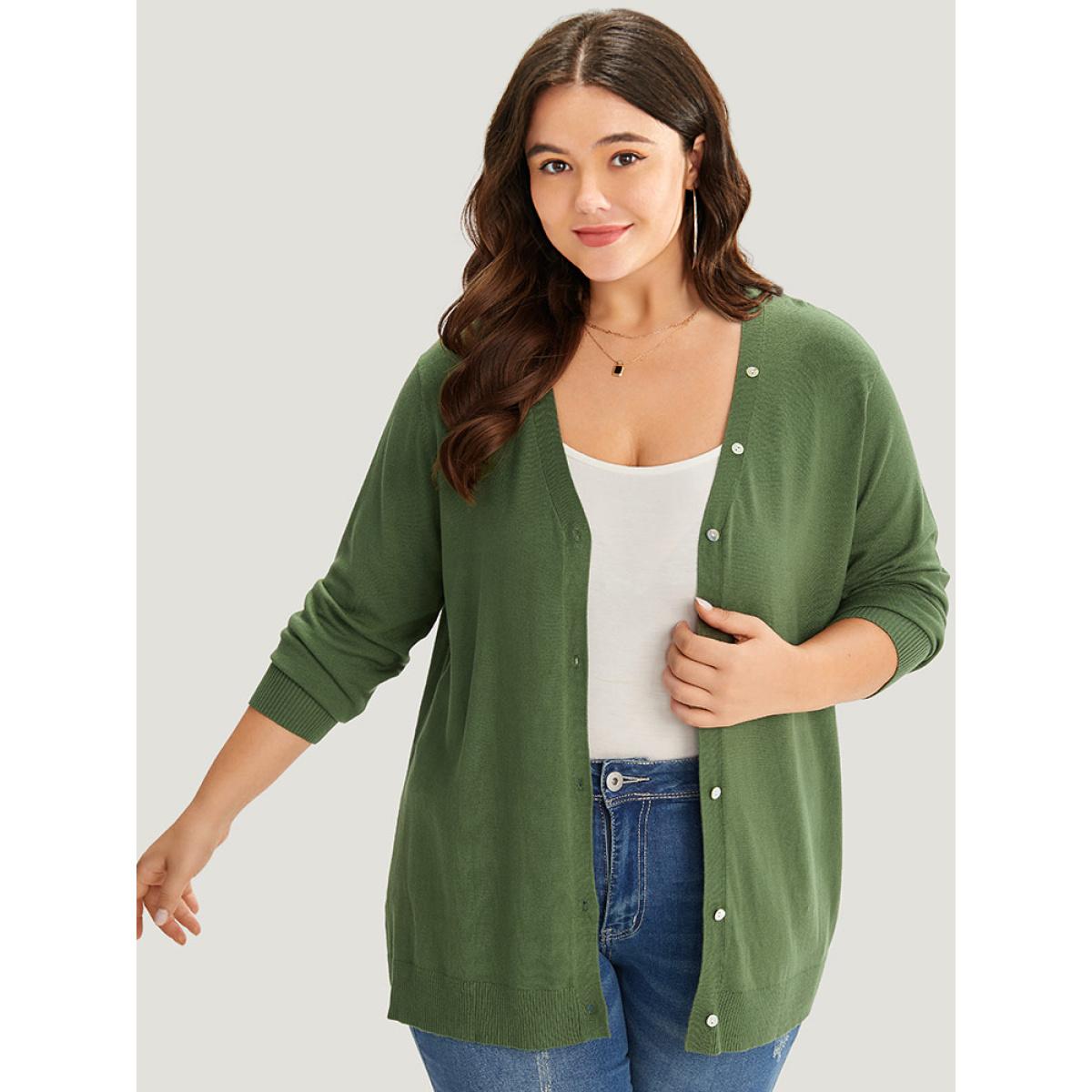 Plus Size Supersoft Essentials Plain Button Detail Very Stretchy Cardigan Moss Women Casual Loose Long Sleeve Everyday Cardigans BloomChic 14-16/1X Product Image