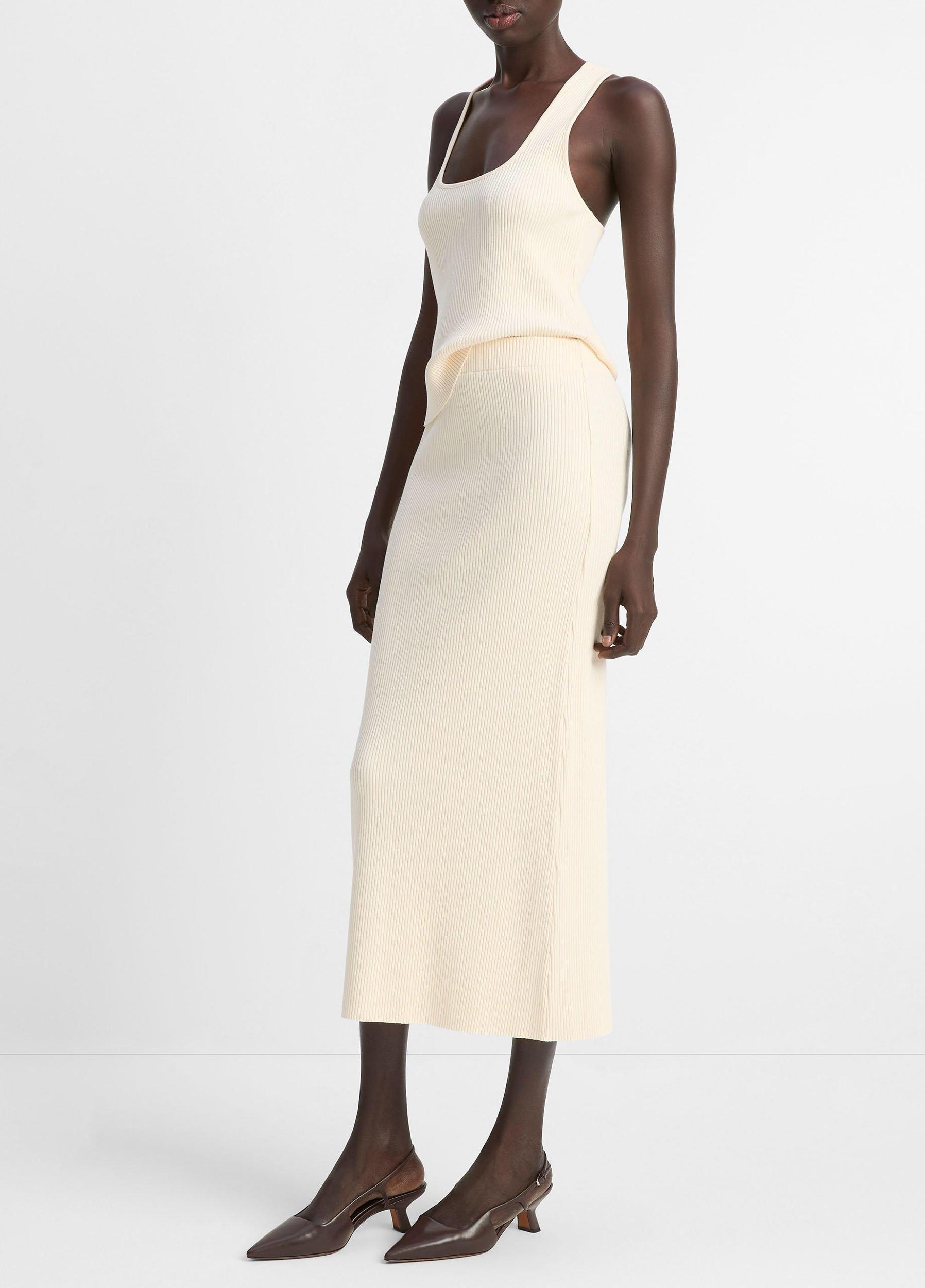 Ribbed Cotton-Blend Midi Skirt Product Image