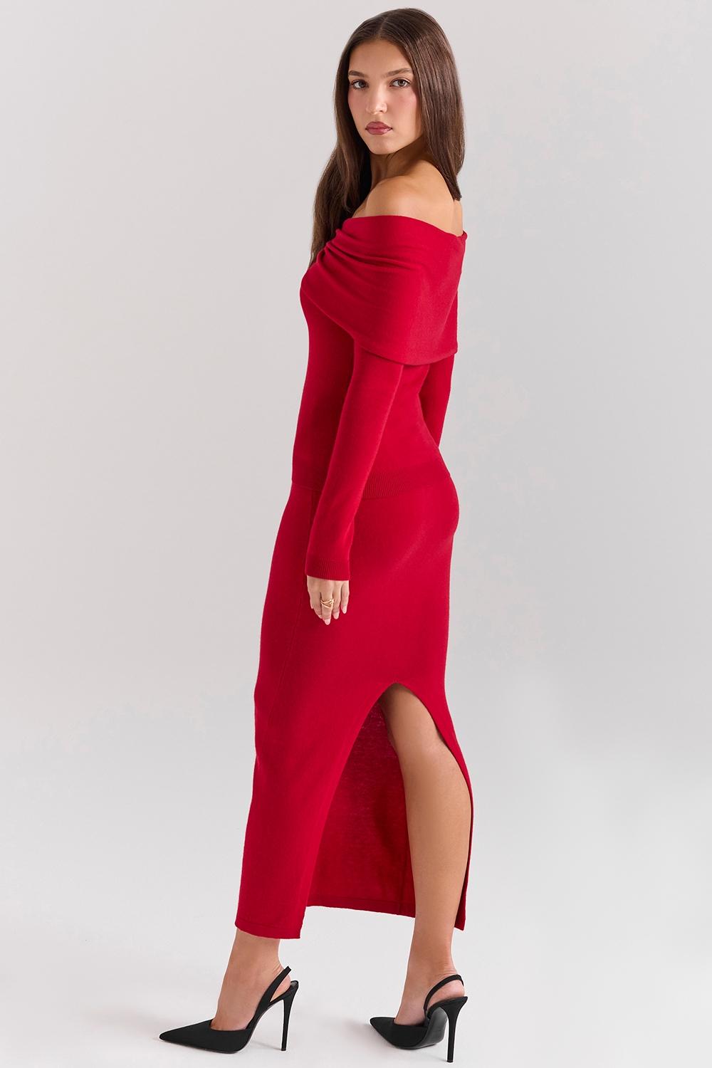 Faith  holly red cashmere blend midi skirt Product Image