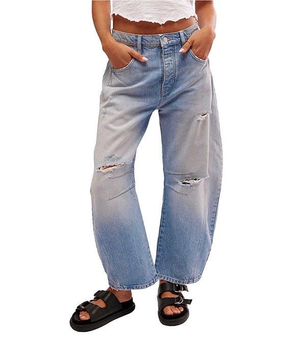 Free People We The Free Good Luck Mid Rise Destruction Wide Leg Barrel Jeans Product Image