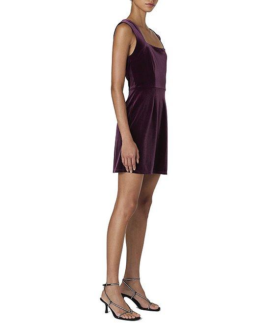 French Connection Stretch Velvet Square Neck Sleeveless Mini Dress Product Image