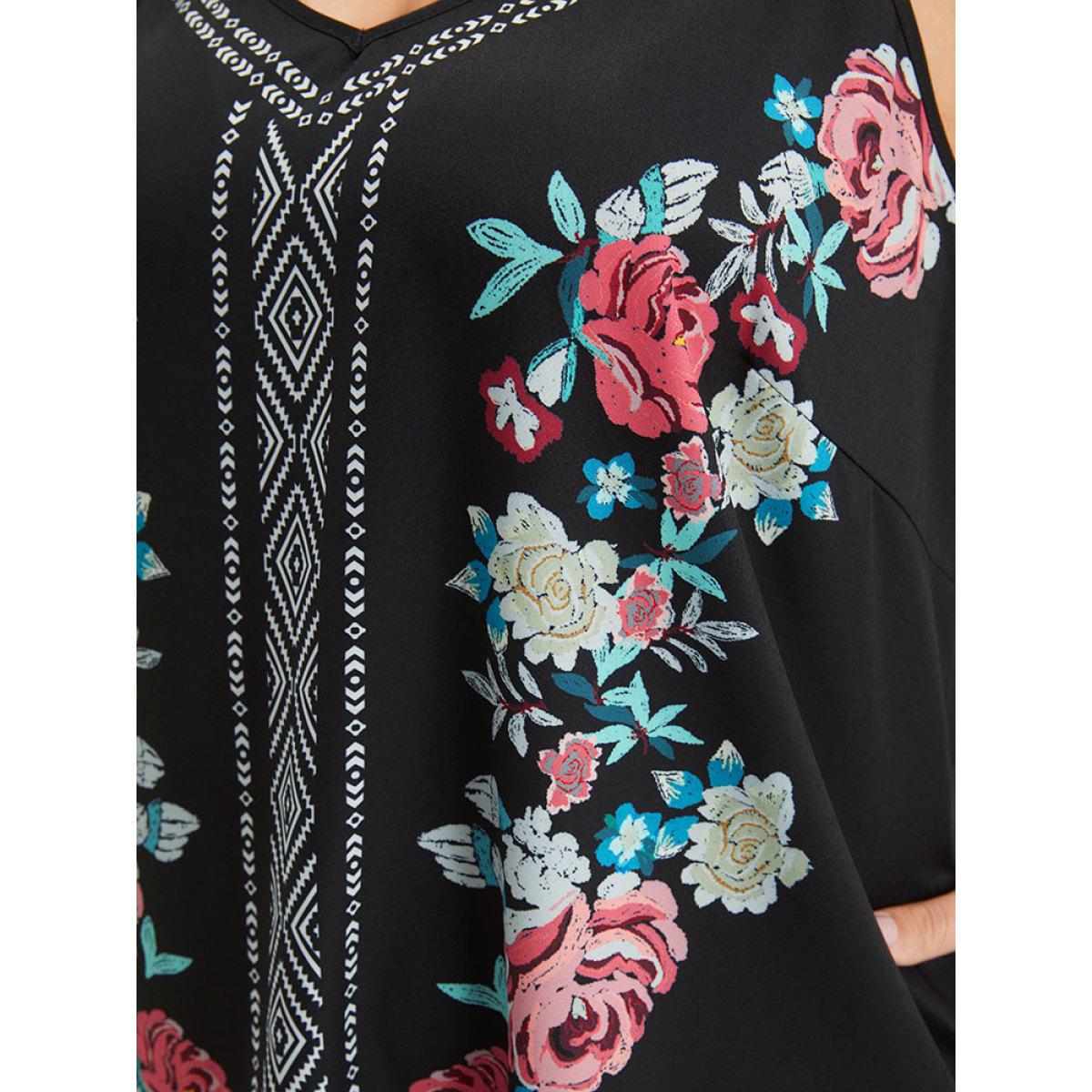 Plus Size Boho Print Pocket Cami Knee Dress Black Women Vacation Printed Spaghetti Strap Sleeveless Curvy Knee Dress BloomChic 10/M Product Image