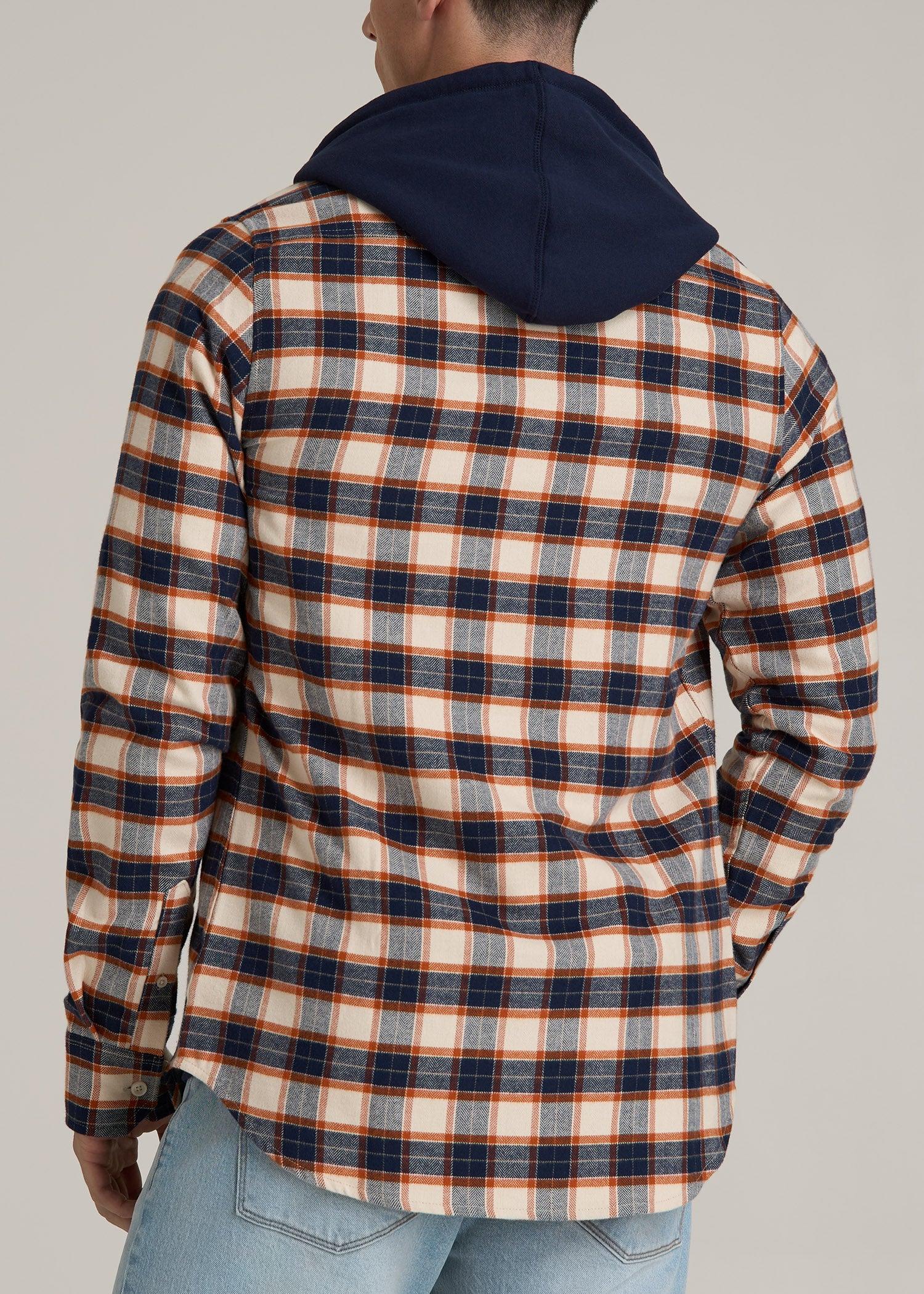 Midweight Brushed Flannel Button Shirt for Tall Men in Blue and Orange Plaid Male Product Image