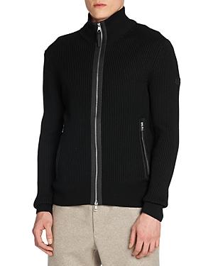 Mens Ribbed Cardigan with Leather Trim Product Image