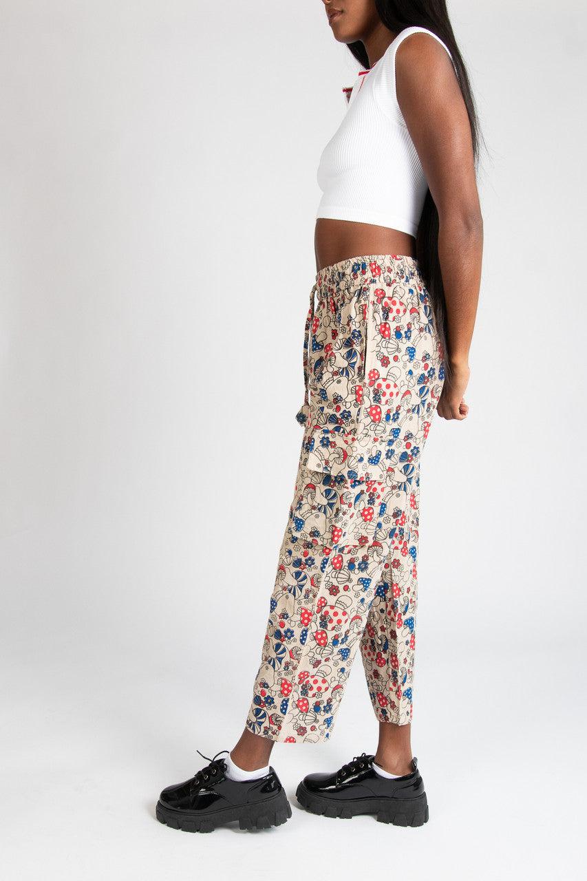Red & Blue Mushroom Floral Cargo Pants Product Image