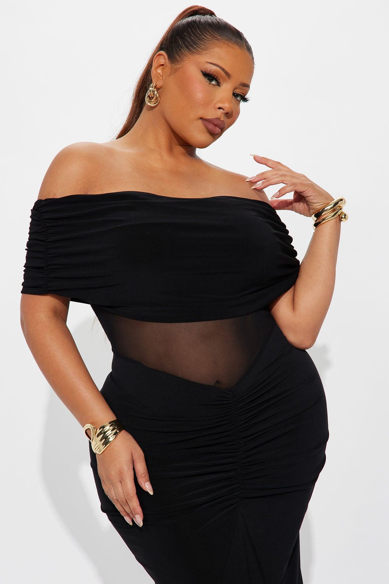 Jesika Ruched Off Shoulder Maxi Dress - Black Product Image
