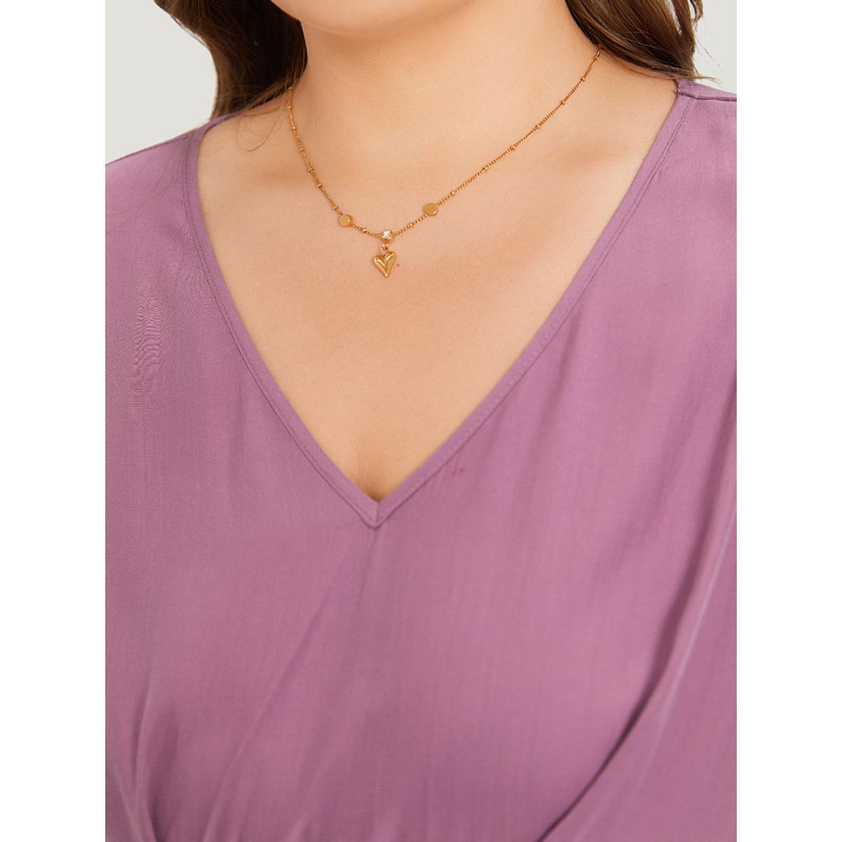 Plus Size Mauve Supersoft Essentials Solid Guipure Lace V Neck Twist Front Blouse Women Elegant Cap Sleeve V-neck Dailywear Blouses BloomChic 10/M Product Image