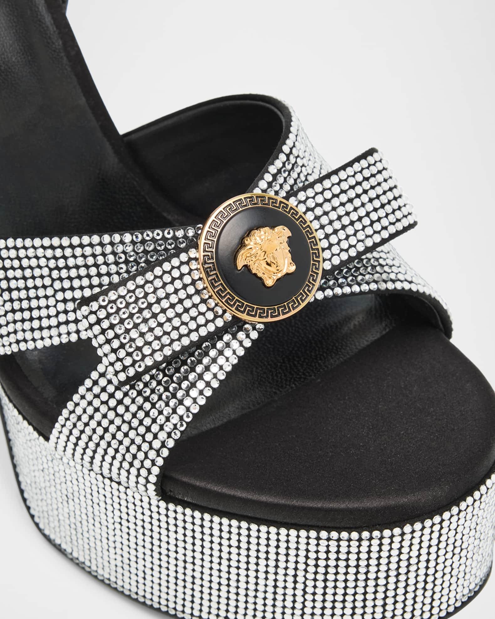 Gianni Ribbon Crystal Leather Platform Sandals Product Image