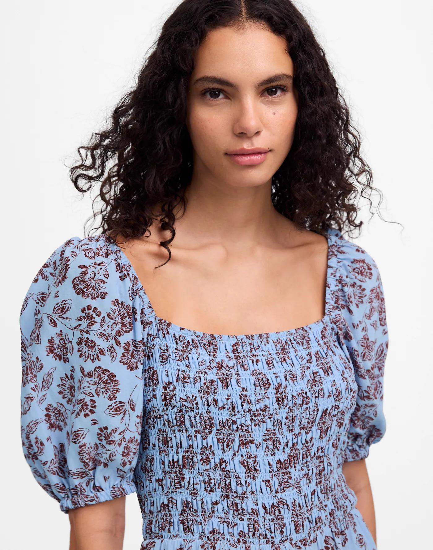 Smocked Puff-Sleeve Dress in Floral Product Image
