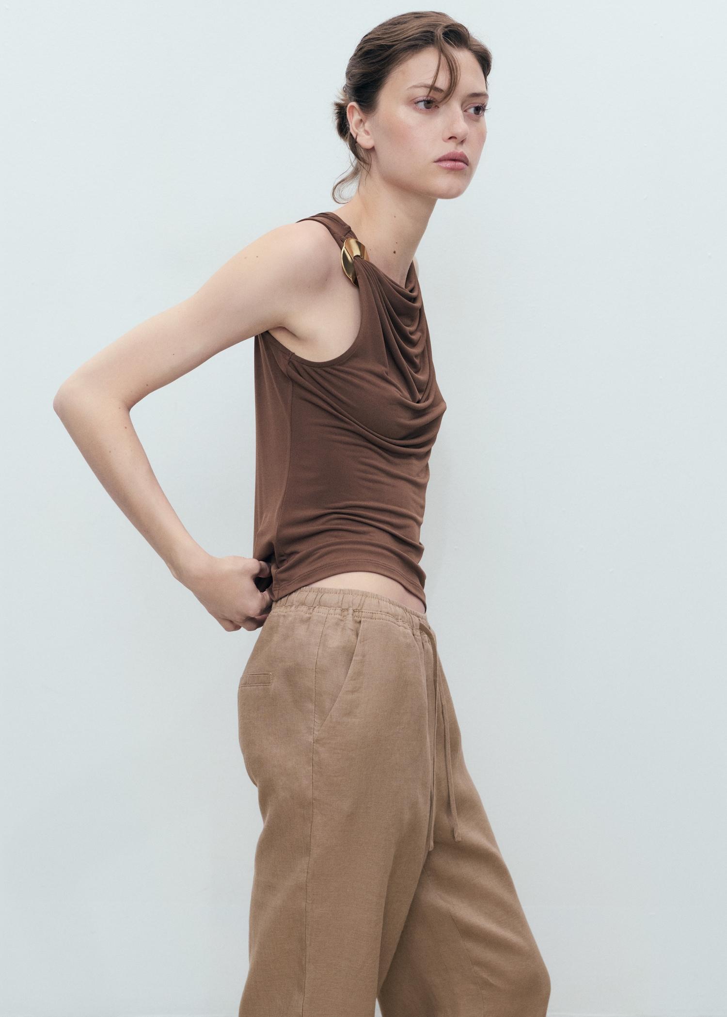 Linen pants with drawstring - Women | MANGO USA Product Image