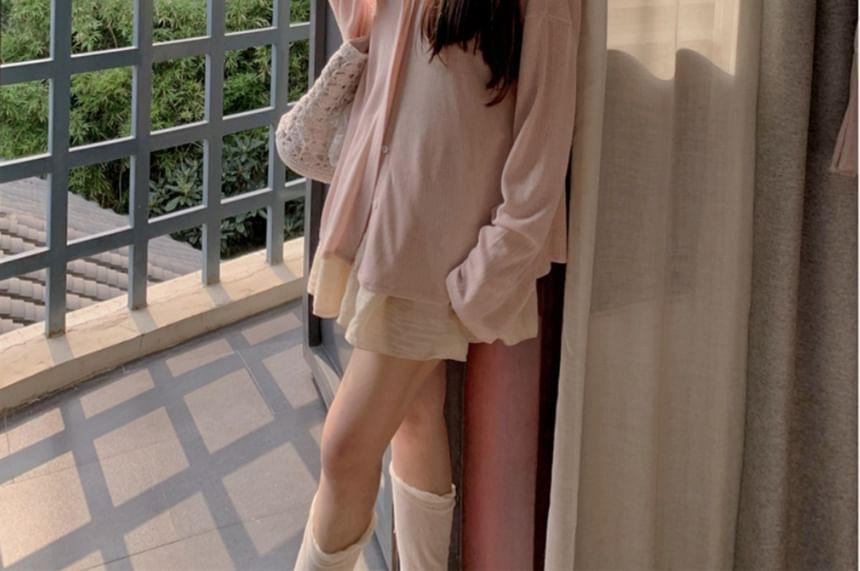 Long Sleeve Crew Neck Button Up Cardigan Product Image