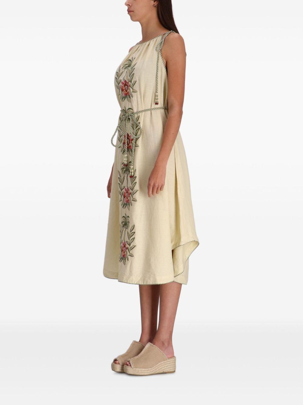 Sand Tropical Flower embroidered midi dress Product Image