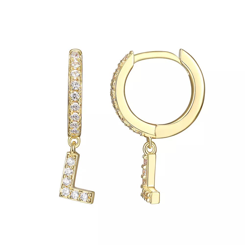 18k Gold Over Silver Cubic Zirconia Initial Hoop Earrings, Womens Product Image