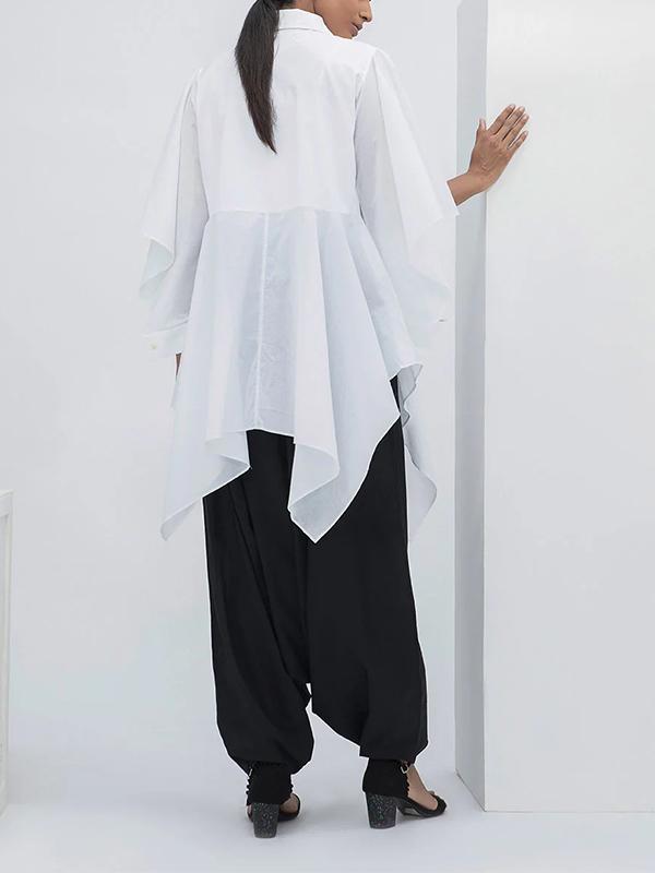 Flared Sleeves Half Sleeves Buttoned Solid Color Split-Joint Lapel Blouses&Shirts Tops Product Image